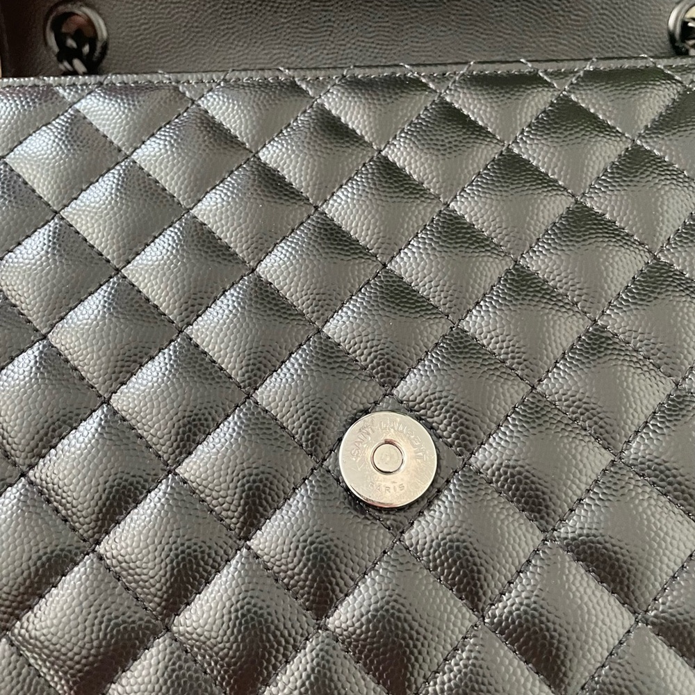 Saint Laurent Black Quilted Satchel with Chevron Design - Picture 10 of 11